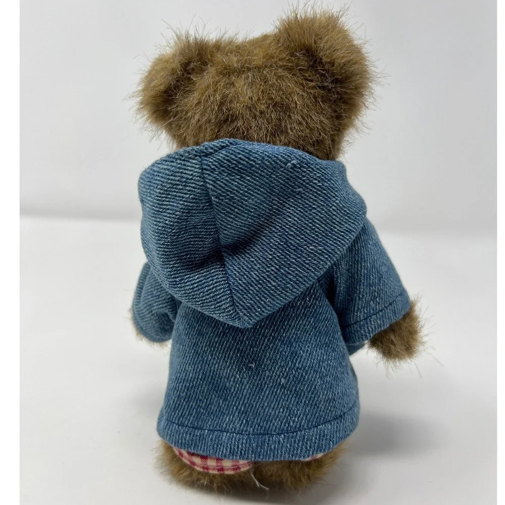 Boyds Bears Plush‎ Teddy Bear Denim Hoodie Gingham Checkered Pocket Head Bean
